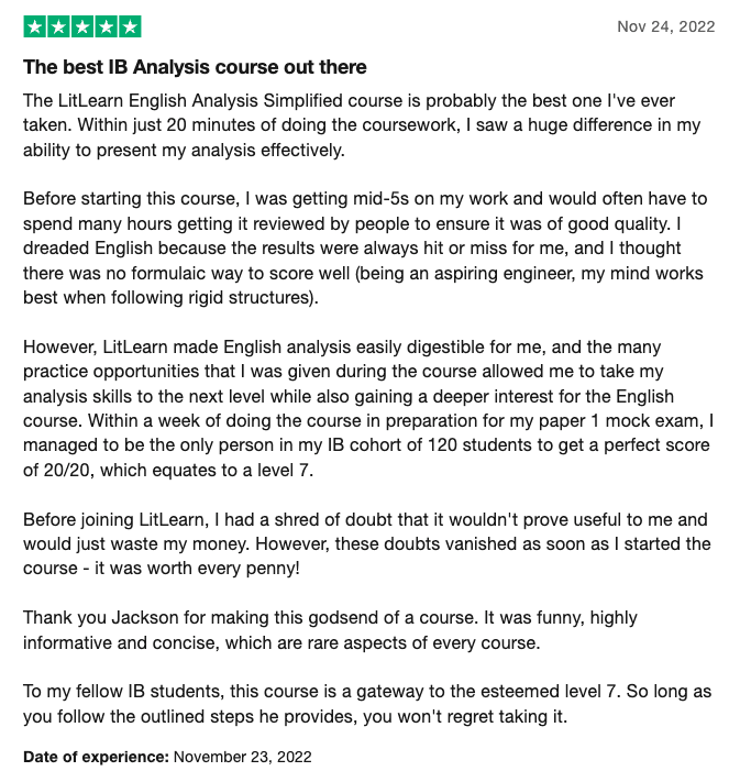 Trustpilot review of LitLearn by Ankur Boyed