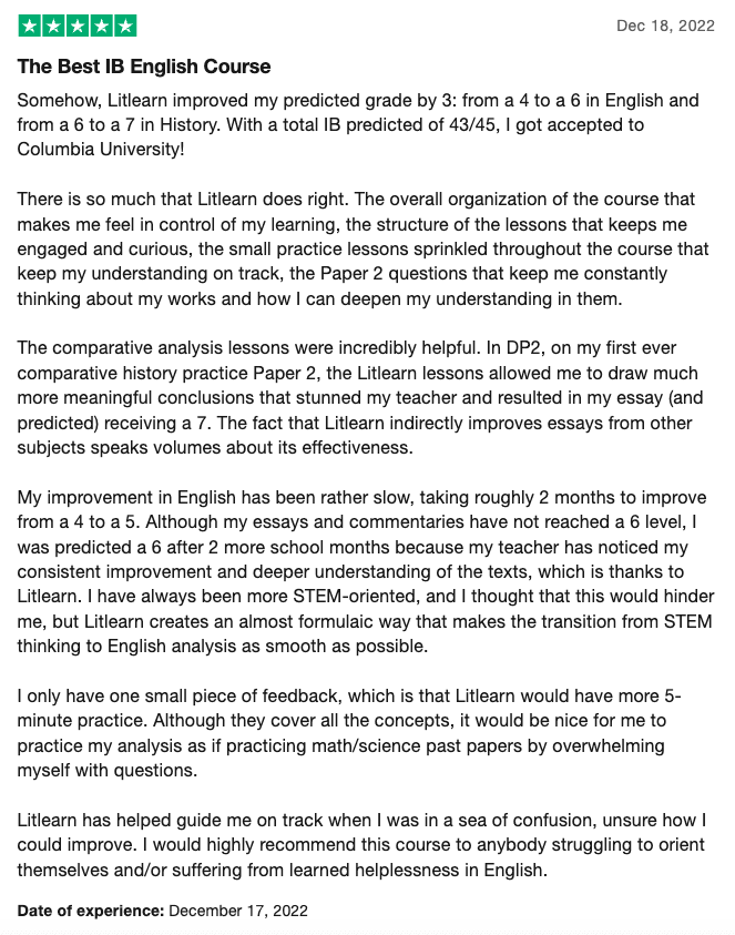 Trustpilot review of LitLearn by Eric S