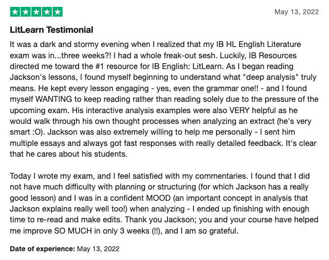 Trustpilot review of LitLearn by Lareina Shen