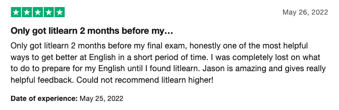 Trustpilot review of LitLearn by Toby Wylie